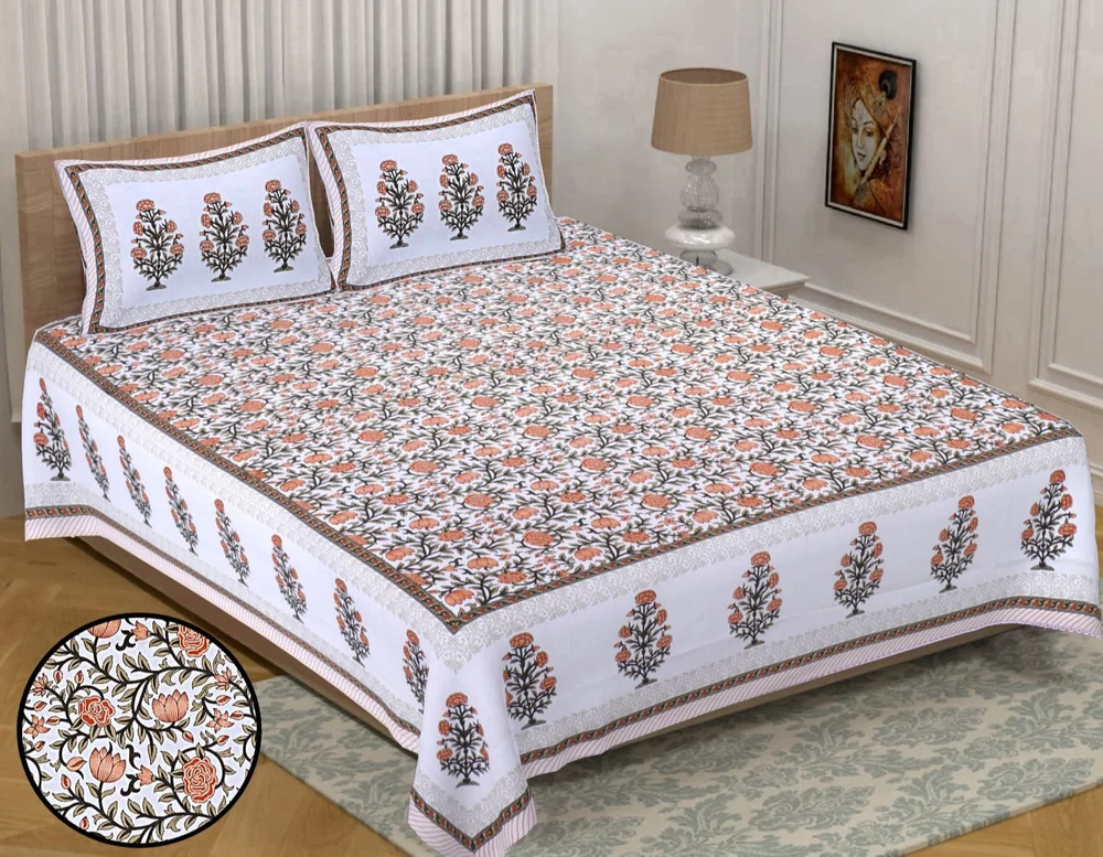 Ethnic Cotton Double Bed Sheet With Pillow Cover - Image 2